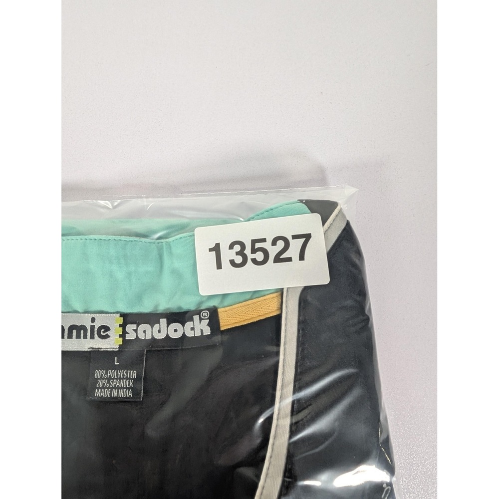 Jamie Sadock Shirt Womens Large Black Aqua Sleeveless Golf Mock Neck Zip Stretch - Picture 8 of 8